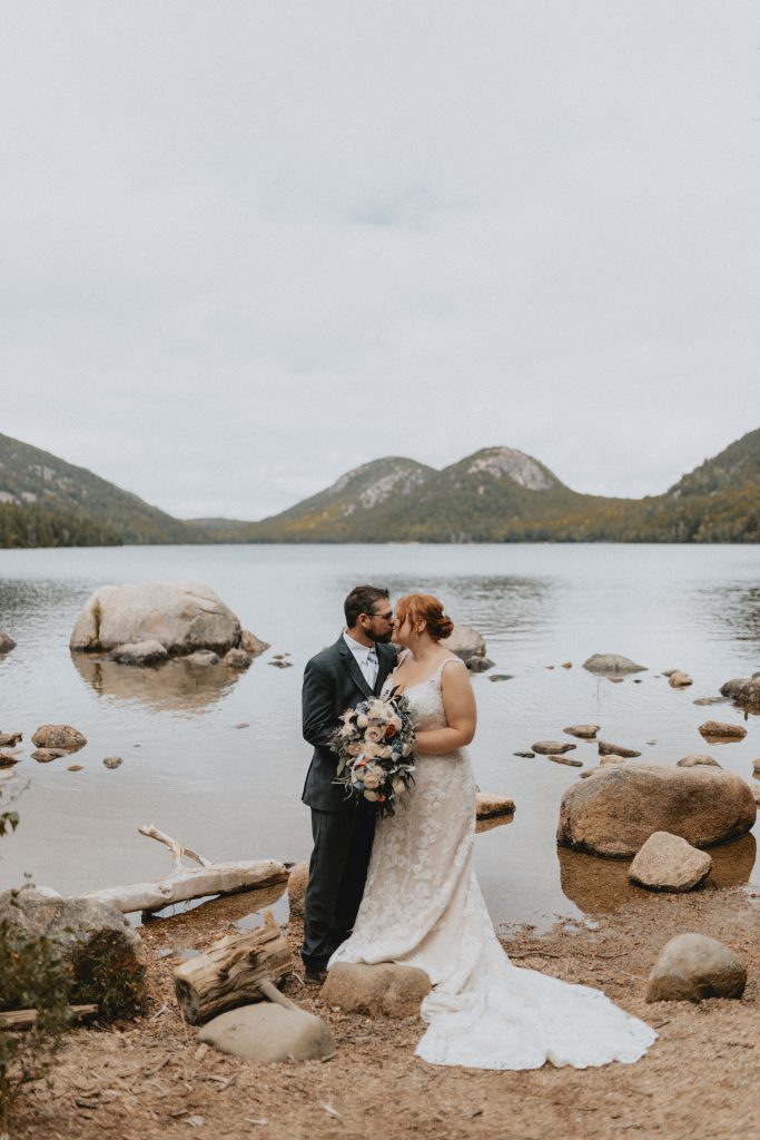 Couple in Wedding Attire in Acadia national Park