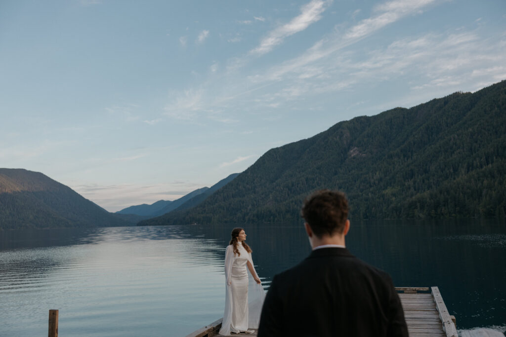 Lake Crescent during a sunrise elopement